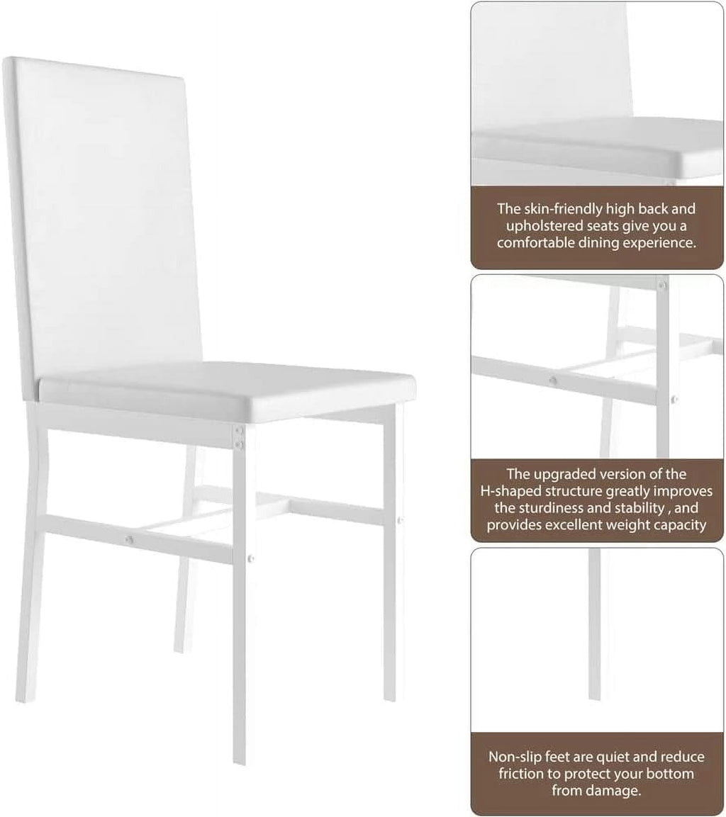 MIERES 5 Piece Dinning Table Sets for 4, Marble Kitchen Table and Chairs for 4,Dining Room Table Set with PU Leather Chairs,Faux Marble Dining Set for Small Spaces,Living Room,White+Brown