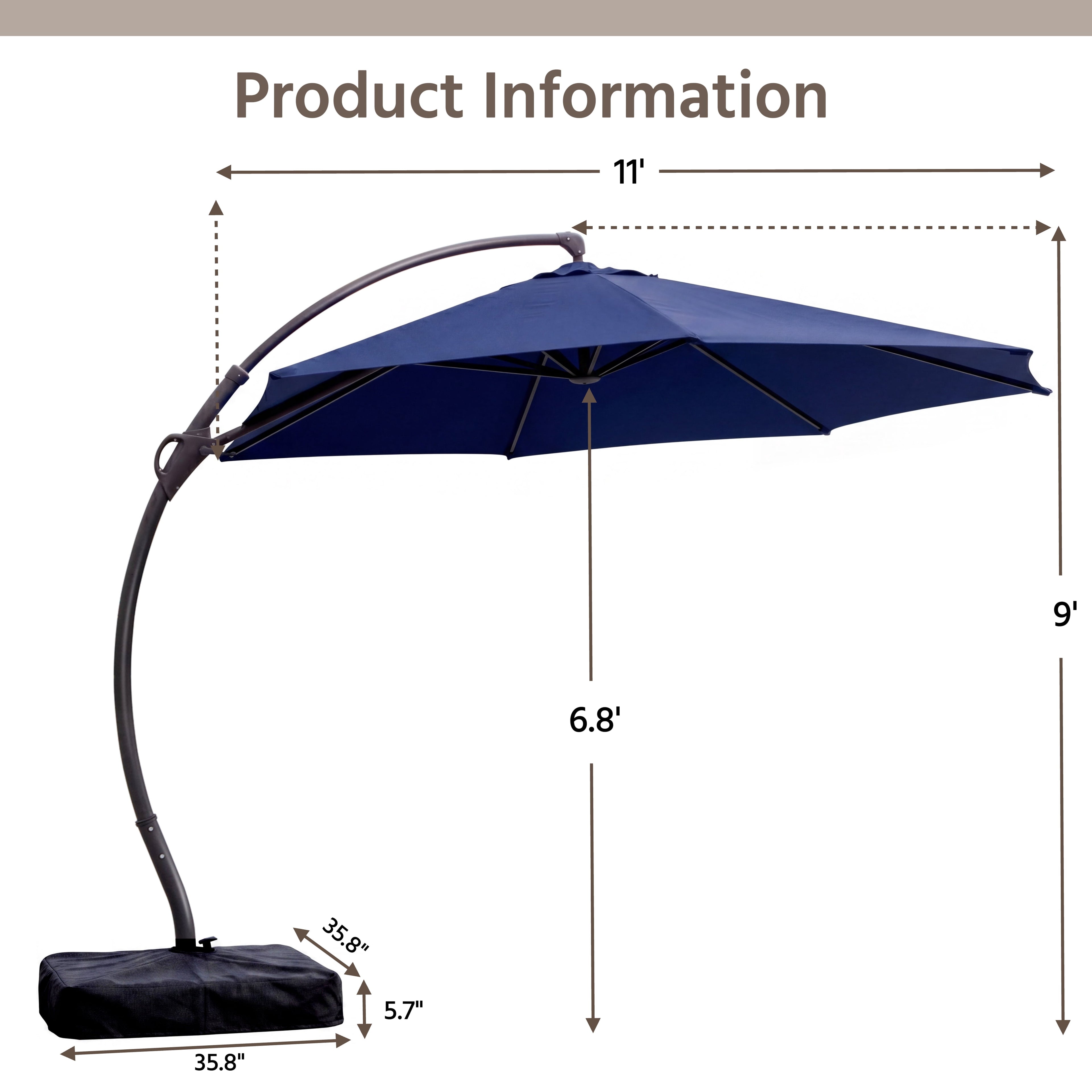 LAUSAINT HOME 11 FT Outdoor Patio Umbrella with Base, Aluminum Cantilever Umbrella with Crank, Gray
