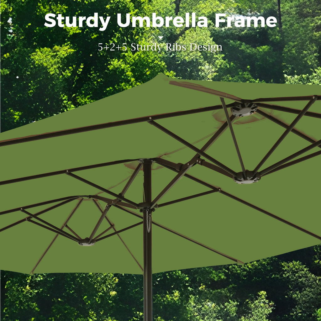 Alpha Joy 15ft Outdoor Patio Umbrella Extra-Large Double-Sided Garden Umbrella with Crank Handle and Base - Smoky Gray