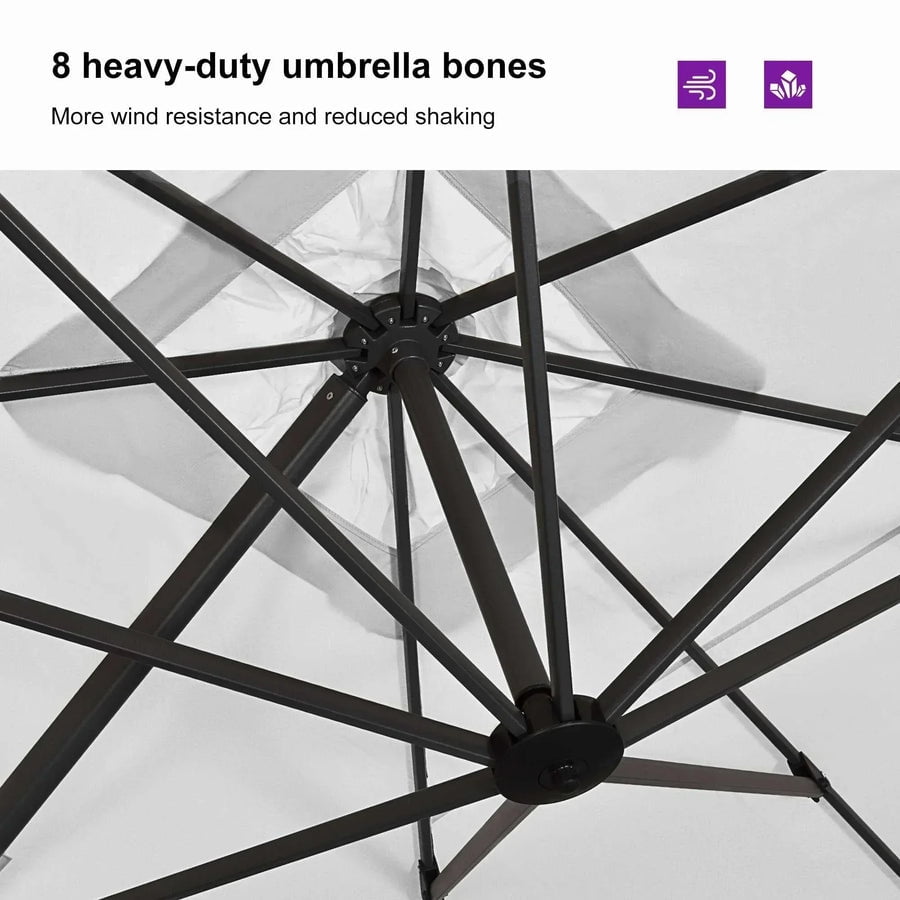 PURPLE LEAF 10x10 Ft Cantilever Umbrella Square Outdoor Patio Umbrella Large Offset Hanging Umbrella Aluminum Umbrella with 360°Rotation Adjustable Garden Pool Umbrella,Gray