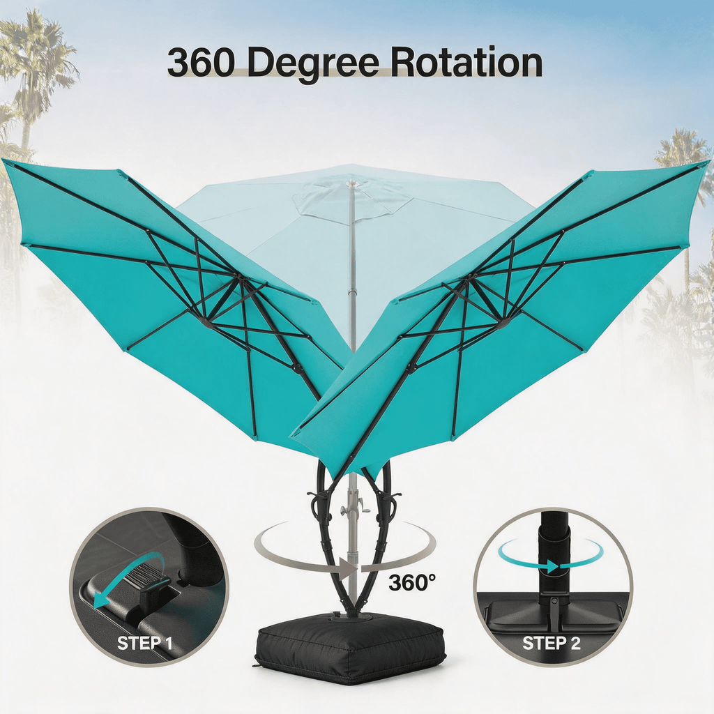 LAUSAINT HOME 11 FT Outdoor Patio Umbrella with Base, Aluminum Cantilever Umbrella with Crank, Gray