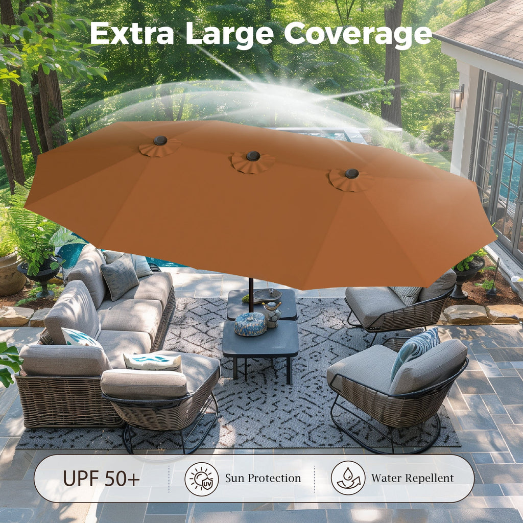 Alpha Joy 15ft Outdoor Patio Umbrella Extra-Large Double-Sided Garden Umbrella with Crank Handle and Base - Ivory