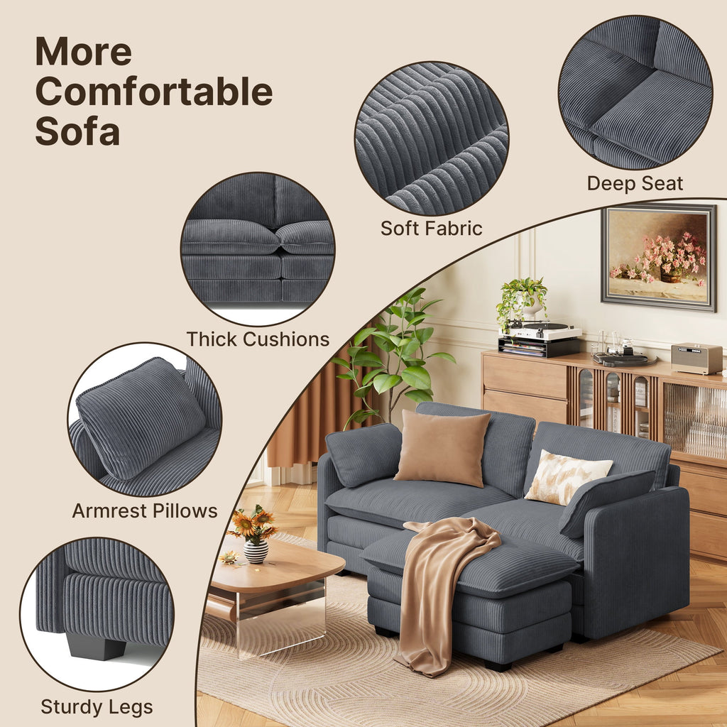 Asofer 31 Cloud Accent Sofa With Washable Cover, Single Corduroy Chair with Deep Seat Upholstered Cushion for Apartment,Dark gray