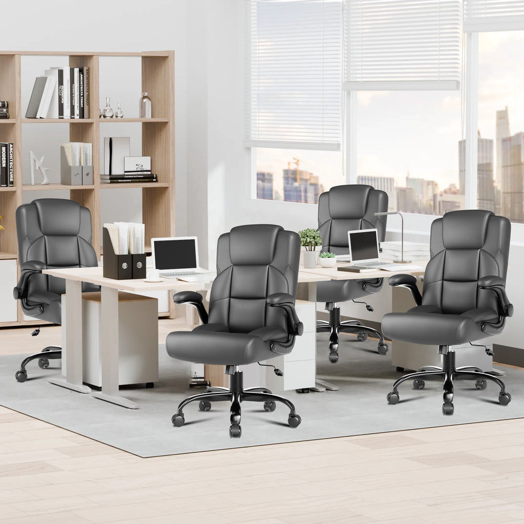 JONPONY Leather Office Chair, Big and Tall 500lbs Ergonomic Desk Chairs with Back Support, Executive Leather Chair with Wheels for Home Office, with Adjustable Padded Armrest & Lumbar Support , Black