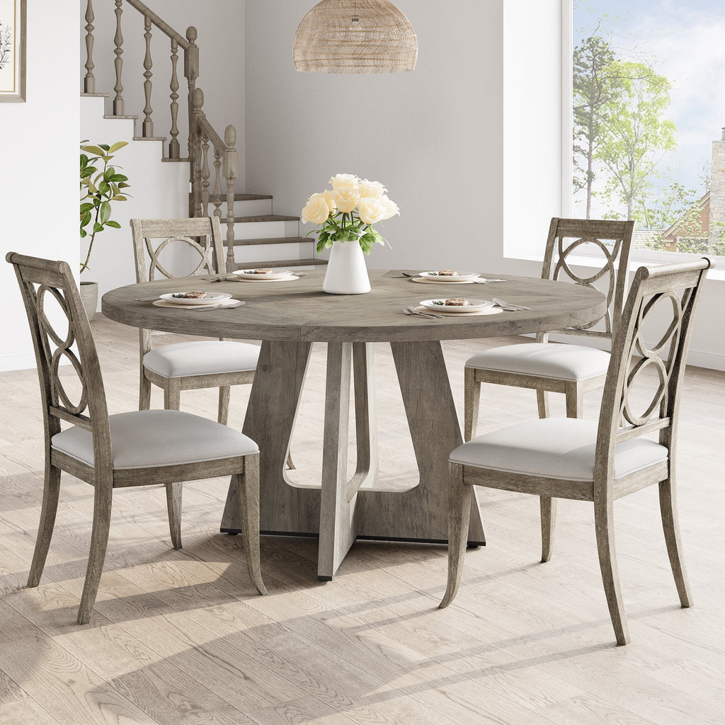 47'' Round Large Dining Table Set for 4 to 6,Mid Century Wood Dinner Table with Wide Tabletop and Cross Base,Dining Room Table for Home Dining Room or Living Room (No Chairs)