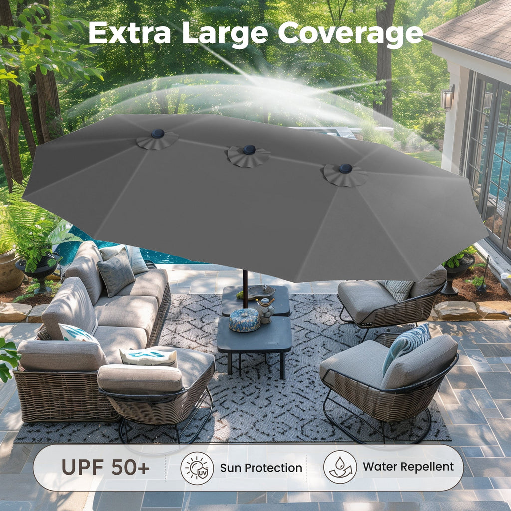 Alpha Joy 13ft Large Double-Sided Outdoor Patio Umbrella with Colorful Solar Lights, Navy Blue