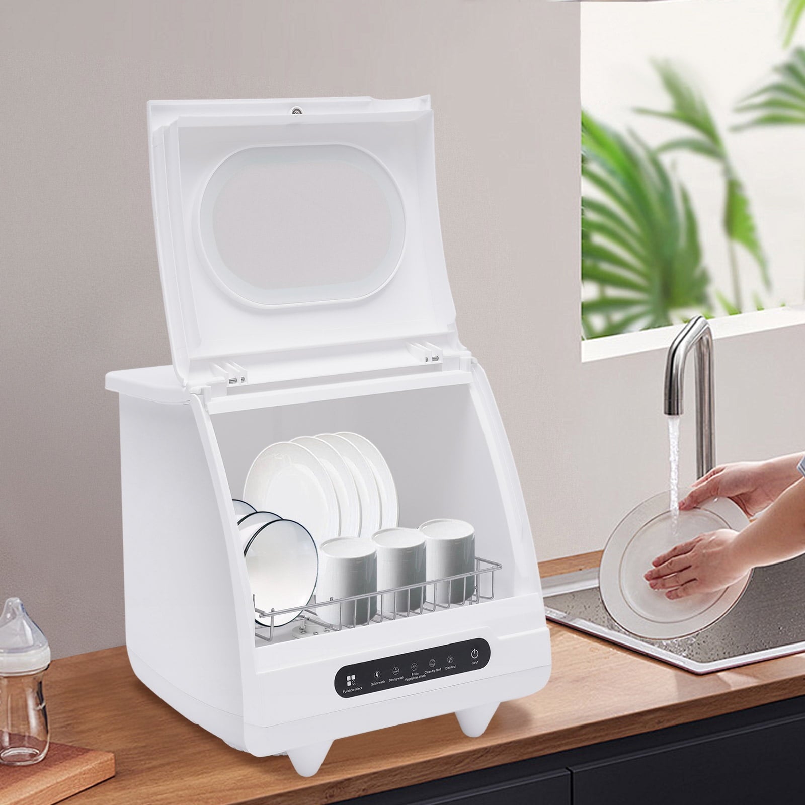ToppiJoy Portable Countertop Dishwasher with 5 Washing Functions, Quick Wash, Sterilization & Energy-Saving Design – Ideal for Small Kitchens, Apartments, and Family Homes