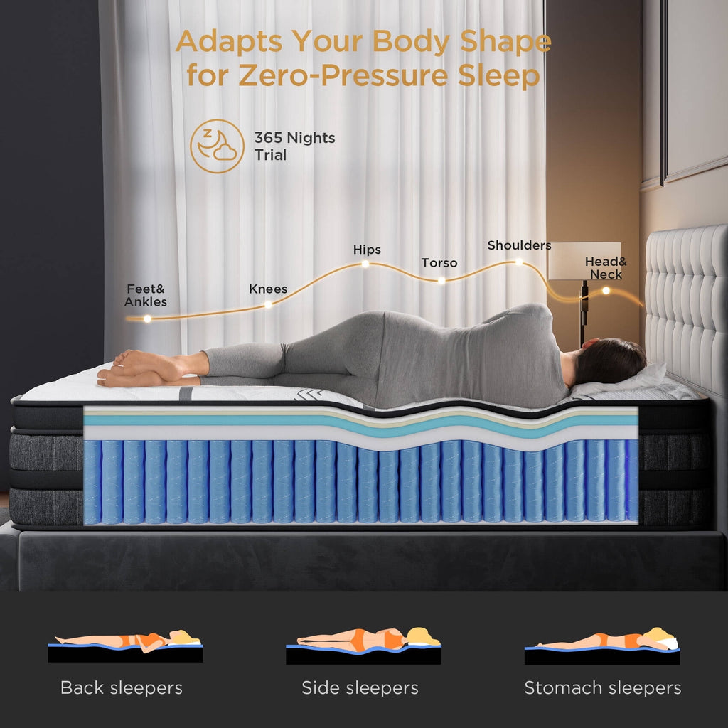 GREOO Queen Size Mattress 14 Hybrid Mattress in a Box Gel Memory Foam and Pocket Springs with Motion Isolation, Medium Firm, Pressure Relief, CertiPUR-US® & OEKO-TEX® STANDARD 100 Certified