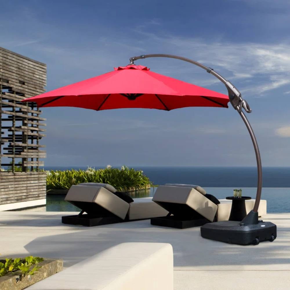 GRANDPATIO 12 Ft Outdoor Umbrella with Base, Large Aluminum Cantilever Offset Umbrella for Patio Pool, Black & White