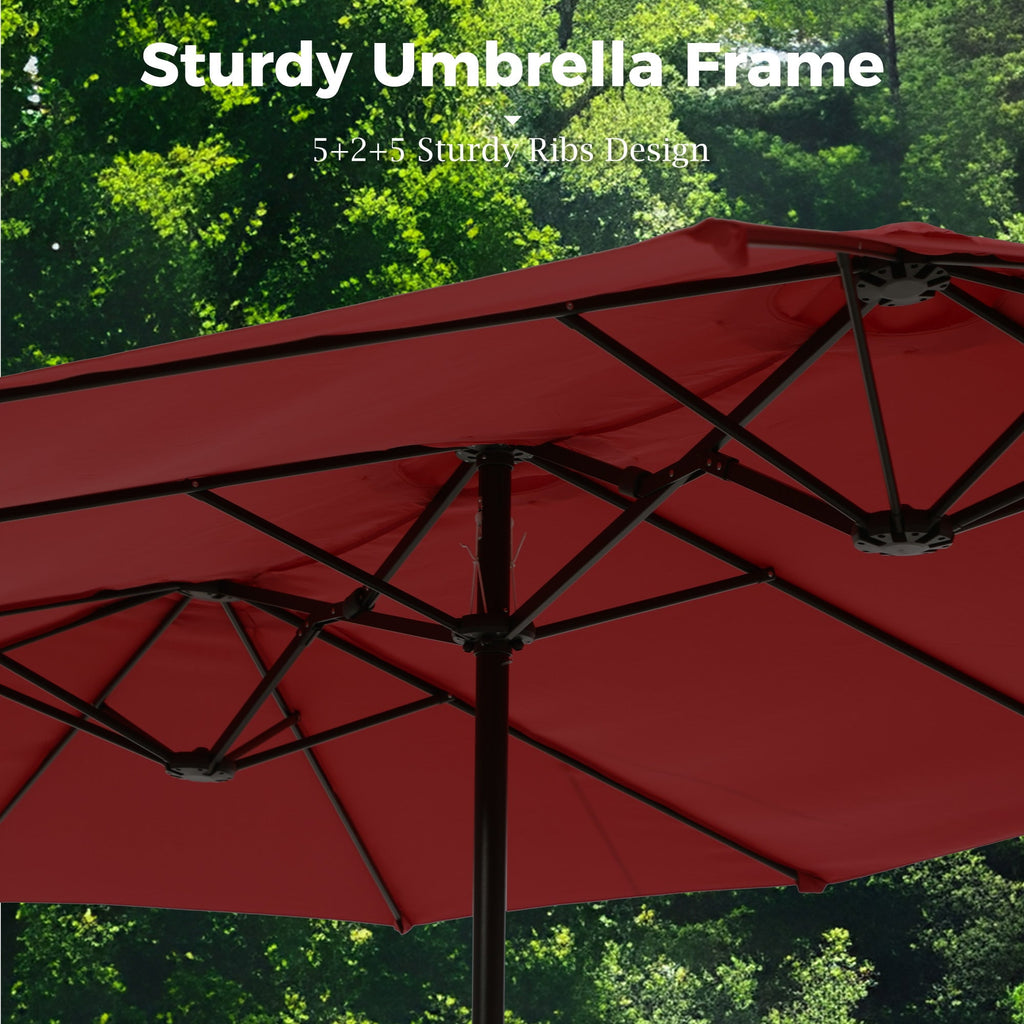 Alpha Joy 15ft Outdoor Patio Umbrella Extra-Large Double-Sided Garden Umbrella with Crank Handle and Base - Smoky Gray