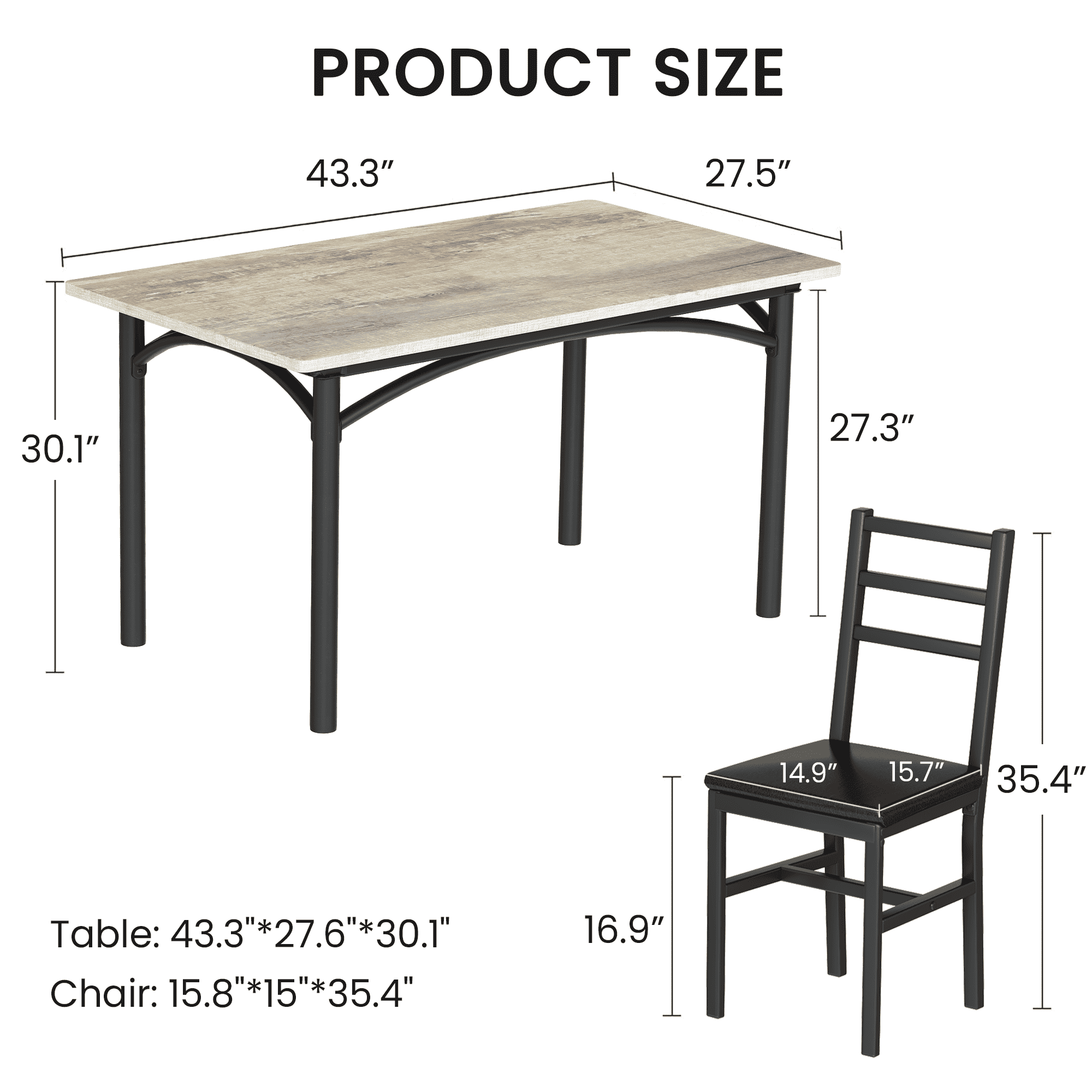 Baxluxe 4-person dining table set, farmhouse-style wooden kitchen dining table and chair set, farmhouse 5-piece dining table set with storage rack, small kitchen dining table set,Black
