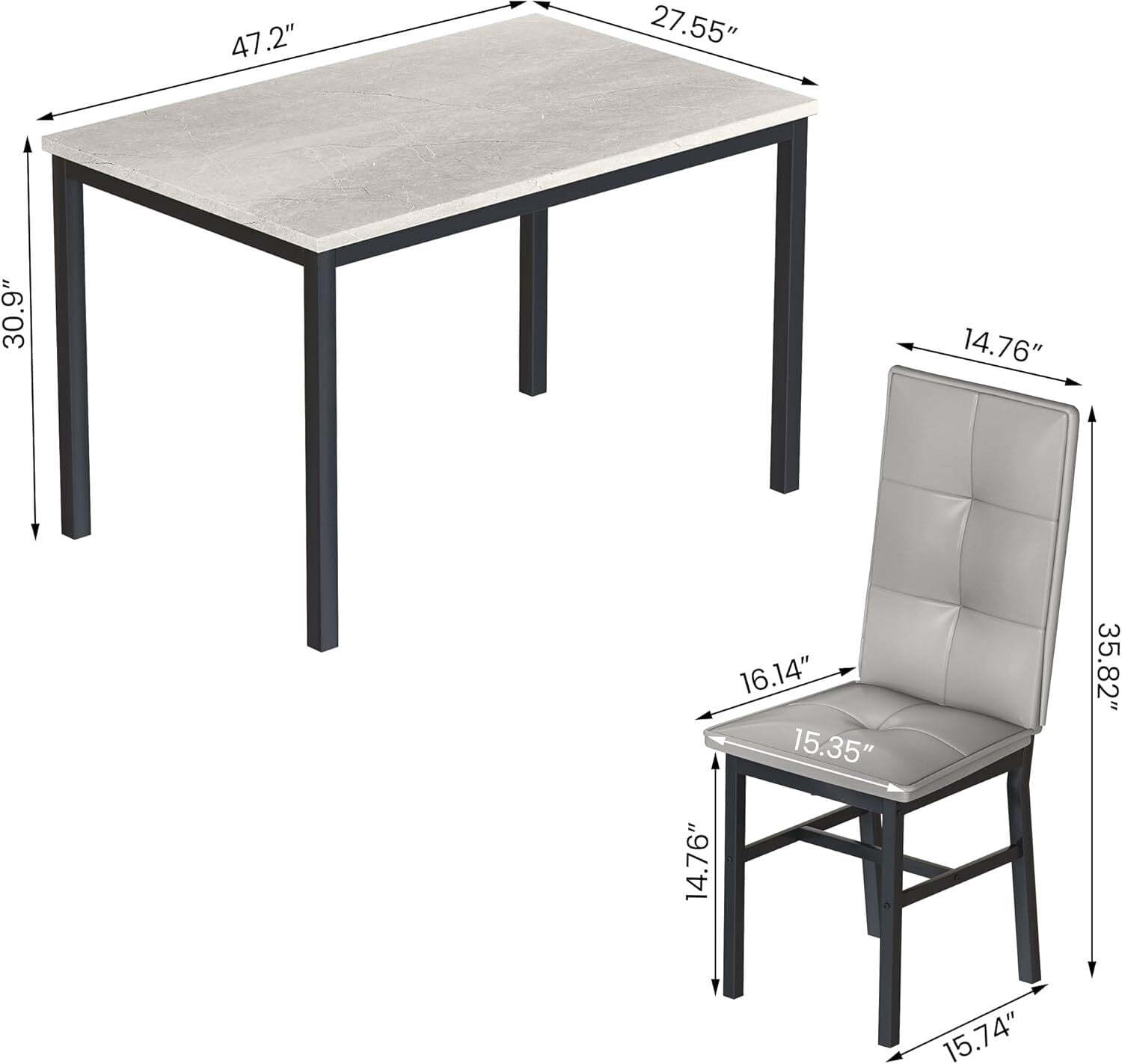 MOOSENG Dining Table Set for 4, Faux Marble Kitchen Table and Chairs Set of 4, 5-Piece Dining Room Set with PU Leather Upholstered Chairs for Small Space, Gray