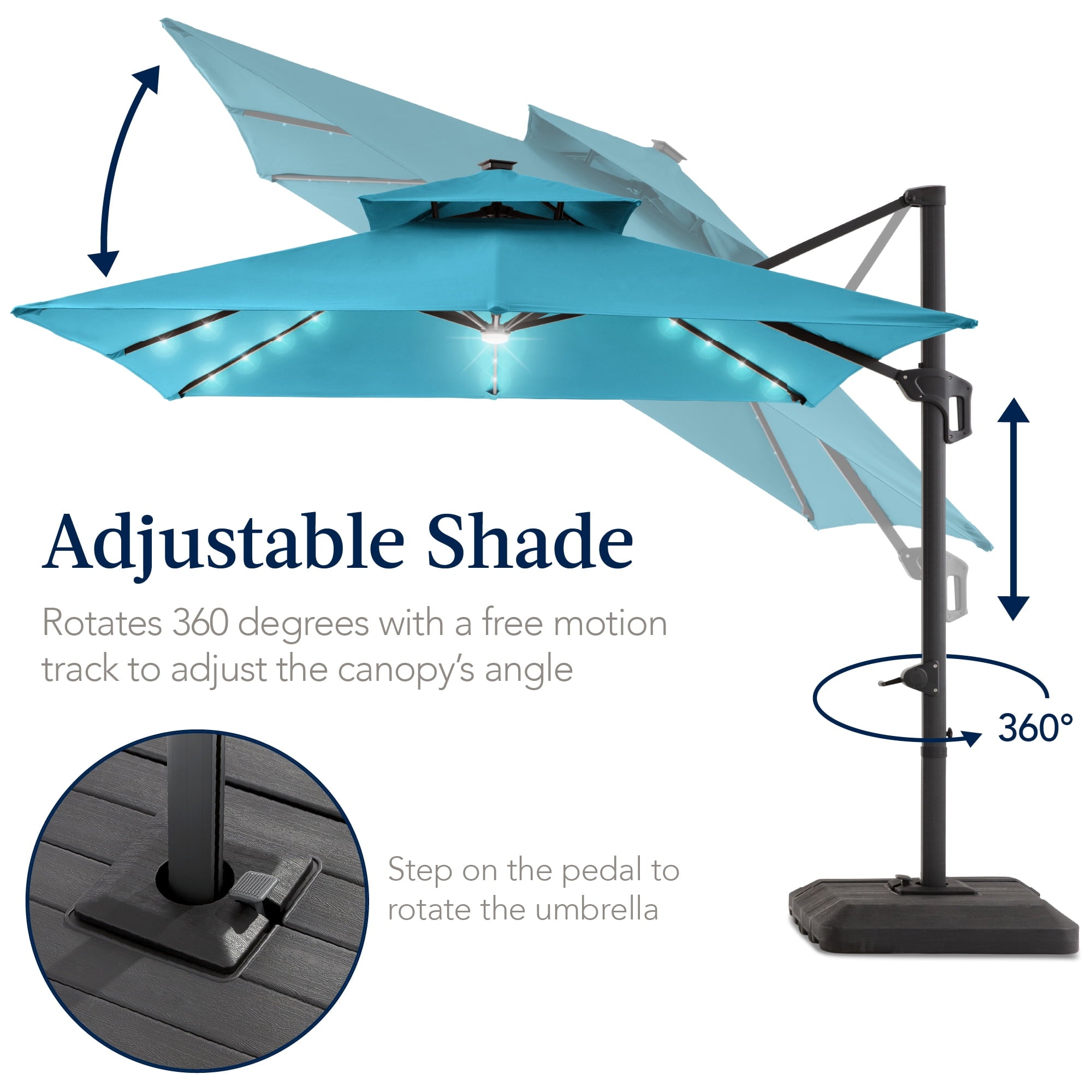 Best Choice Products 12x12ft 2-Tier Square Outdoor Solar LED Cantilever Umbrella w/ 360-Rotating Base   Gray