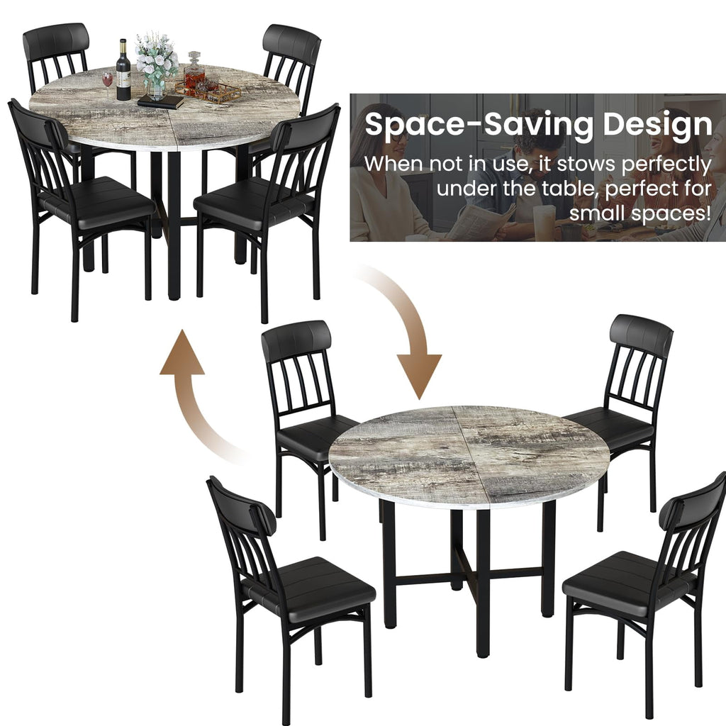 MOOSENG Round Dining Table Set for 4,Faux Marble Circle Dining Table Set with Chairs,Modern Kitchen Table and Chairs Set for 4,Round Dinner Table & Chair Set for Small Space