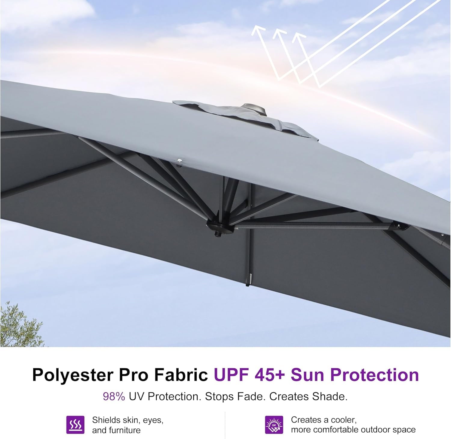 PURPLE LEAF 10x10 Ft Cantilever Umbrella Square Outdoor Patio Umbrella Large Offset Hanging Umbrella Aluminum Umbrella with 360°Rotation Adjustable Garden Pool Umbrella,Gray