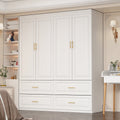 WIAWG 4 Door Wardrobe Closet with 4 Drawers & Shelves, Armoire Wardrobe Closet with Hanging Rod, for Bedroom White and Gold