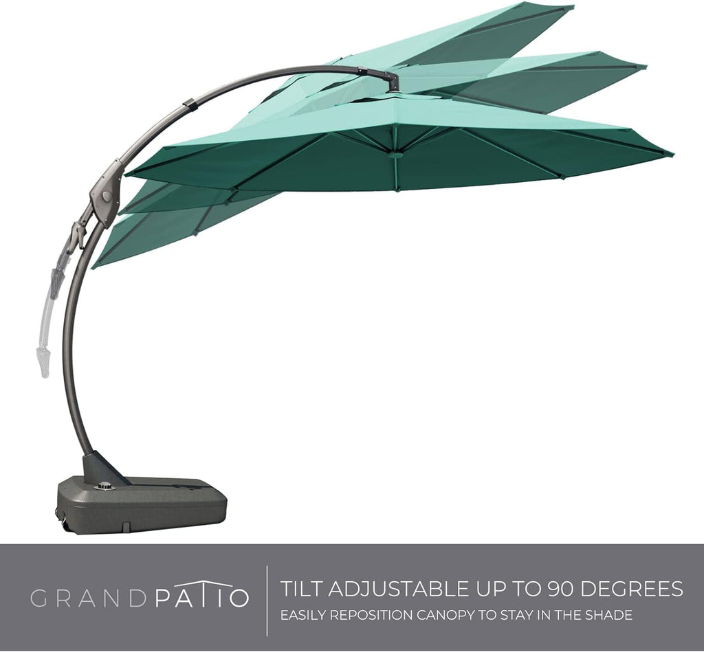 GRANDPATIO 12 Ft Outdoor Umbrella with Base, Large Aluminum Cantilever Offset Umbrella for Patio Pool, Black & White