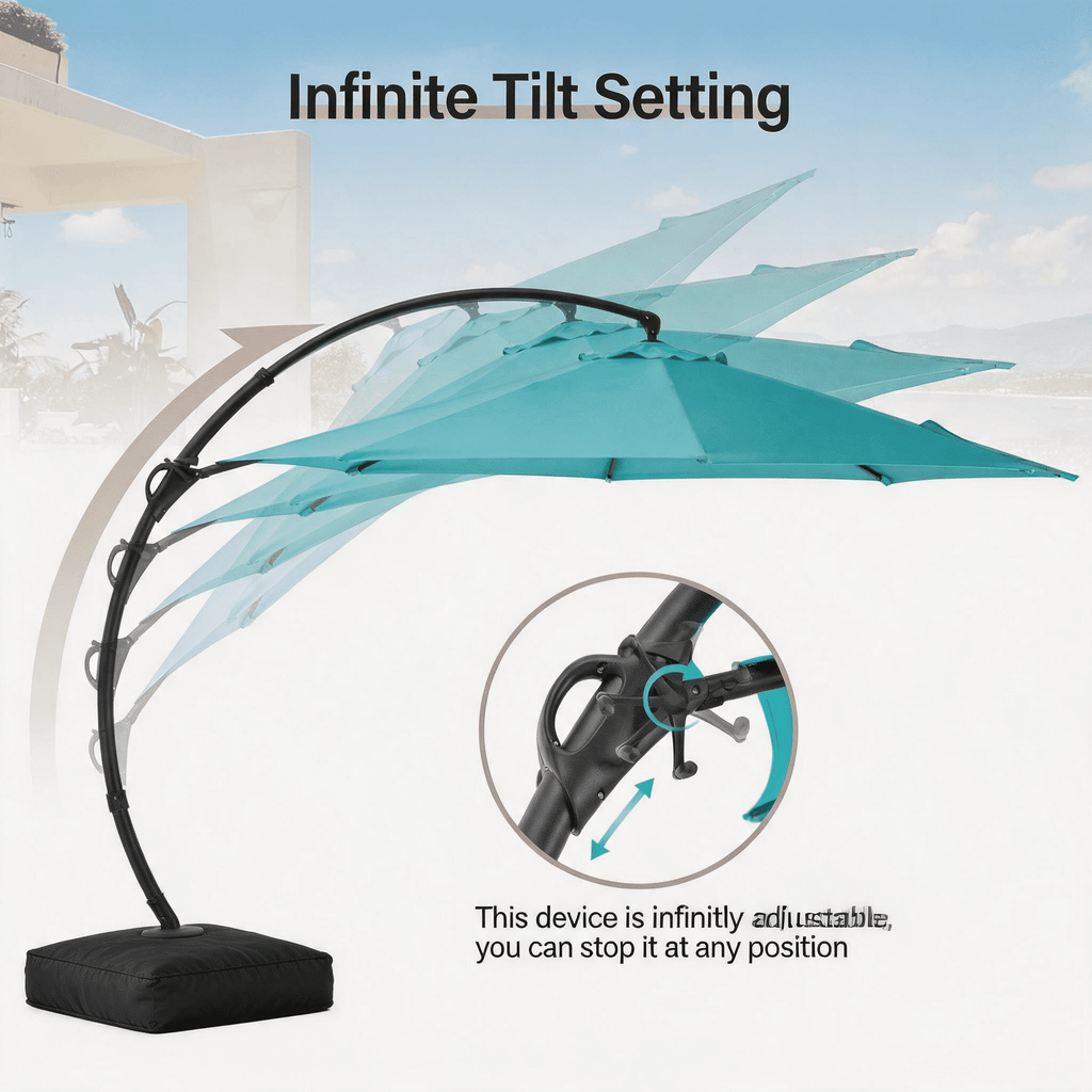 LAUSAINT HOME 11 FT Outdoor Patio Umbrella with Base, Aluminum Cantilever Umbrella with Crank, Champagne