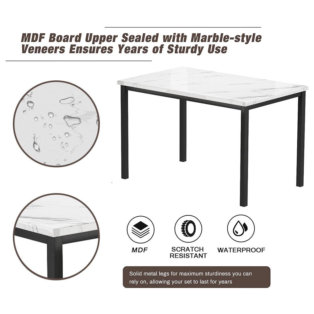 5 Piece Dining Table Set, Modern Faux Marble Tabletop and 4 PU Leather Upholstered Chairs, Rectangle Kitchen Table and Chairs for 4 Persons, Small Dining Set for Bar Dining Room Breakfast Nook