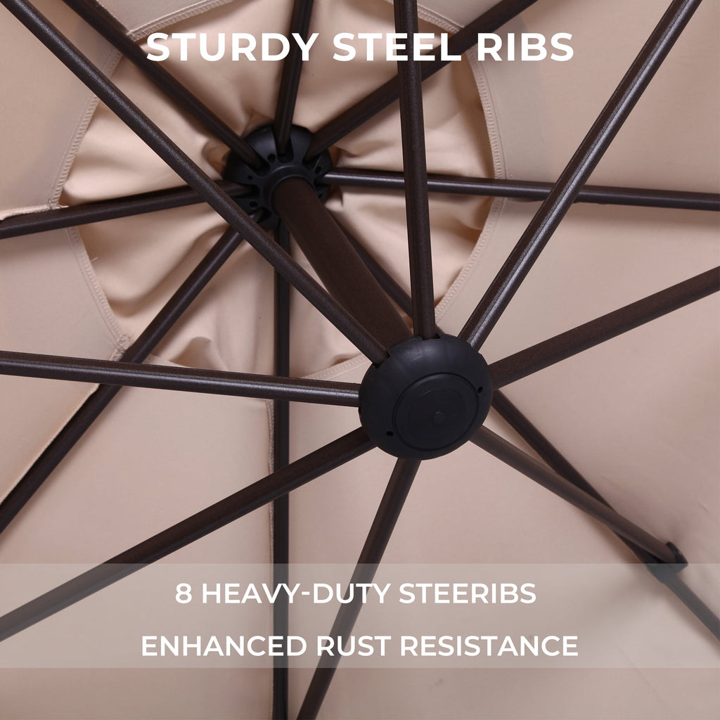 GRANDPATIO 12 Ft Outdoor Umbrella with Base, Large Aluminum Cantilever Offset Umbrella for Patio Pool, Black & White