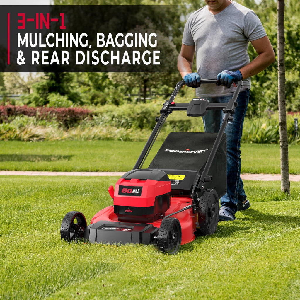 PowerSmart 80V MAX 21 Cordless Lawn Mower, 3-in-1 Brushless Electric Lawn Mower with 6.0Ah Battery and Charger