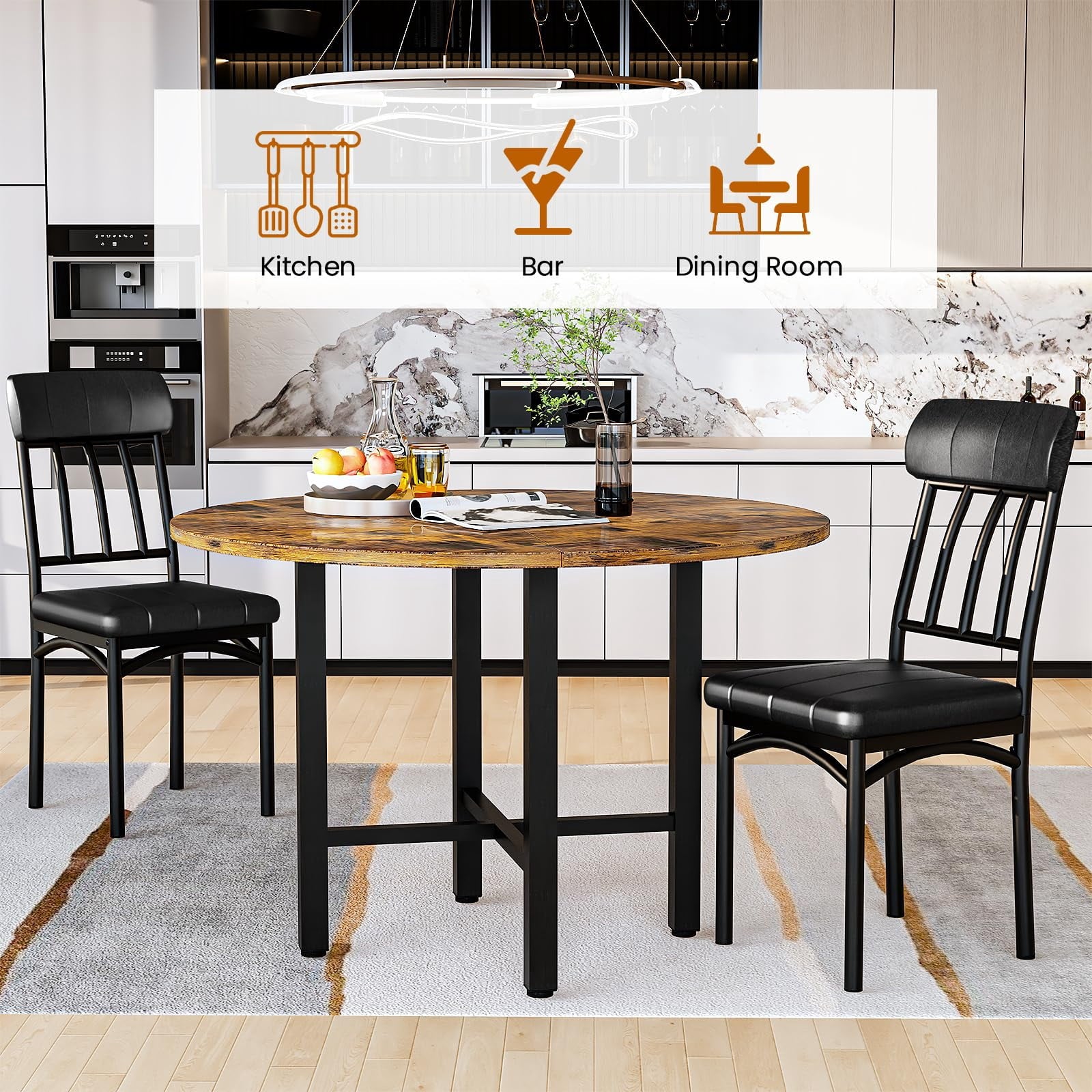 MOOSENG Round Dining Table Set for 4,Faux Marble Circle Dining Table Set with Chairs,Modern Kitchen Table and Chairs Set for 4,Round Dinner Table & Chair Set for Small Space