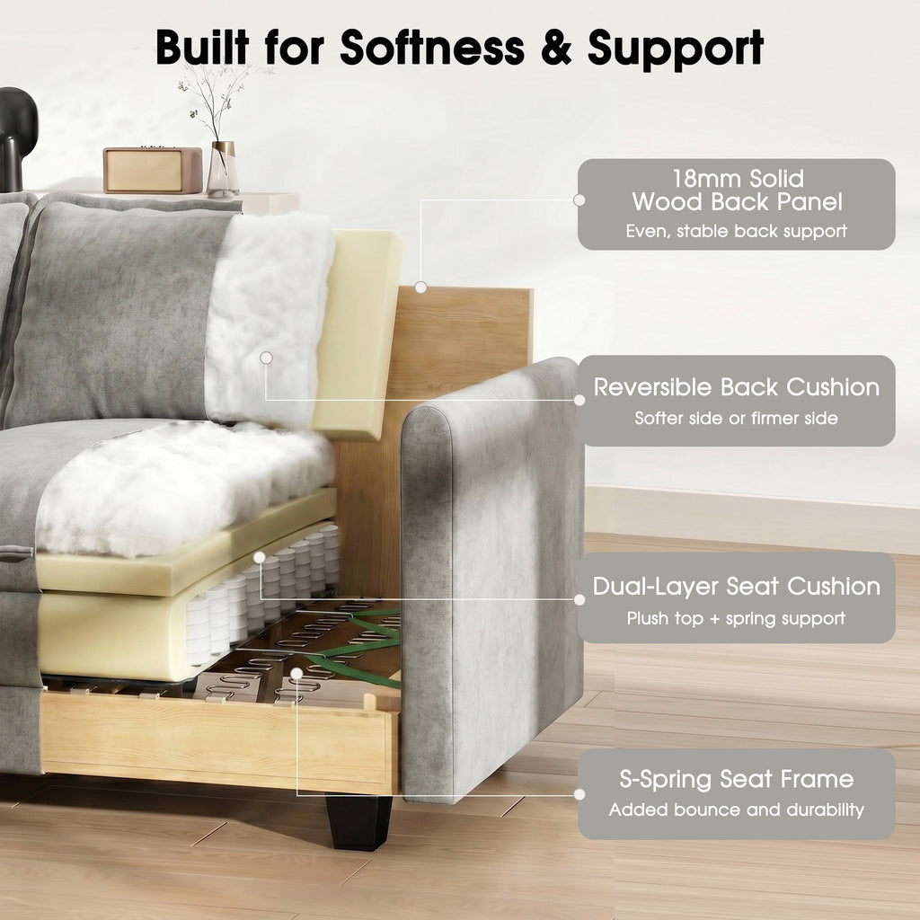 BedLuxury 111.5'' Modular Sectional Sofa with Movable Ottomans, U Shaped Cloud Couch for Living Room, 3-Seat, Beige