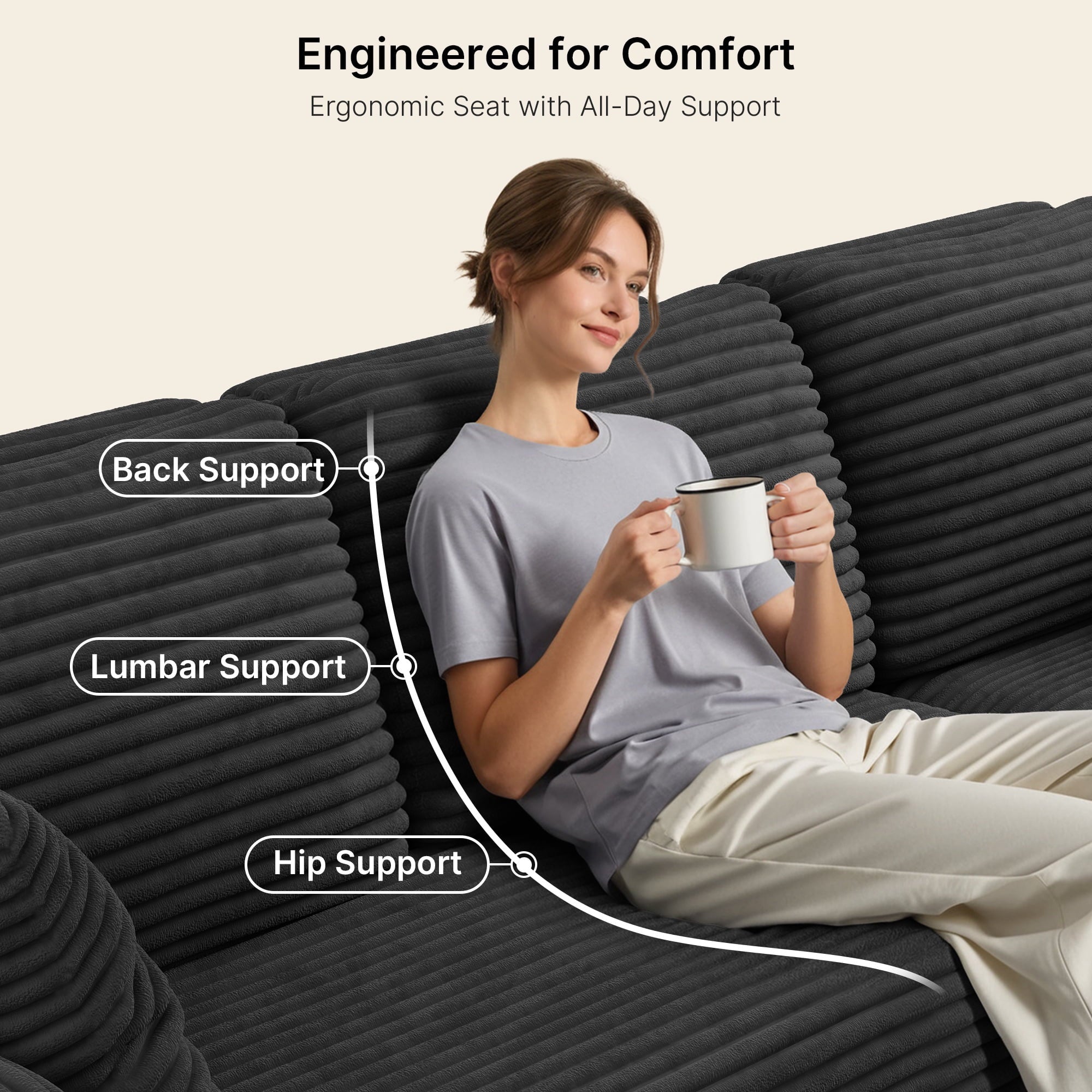 Sofa, L-Shaped Sofa Couch with Deep Seat and Movable Footrest Sofa for Office|Living Room, Gray